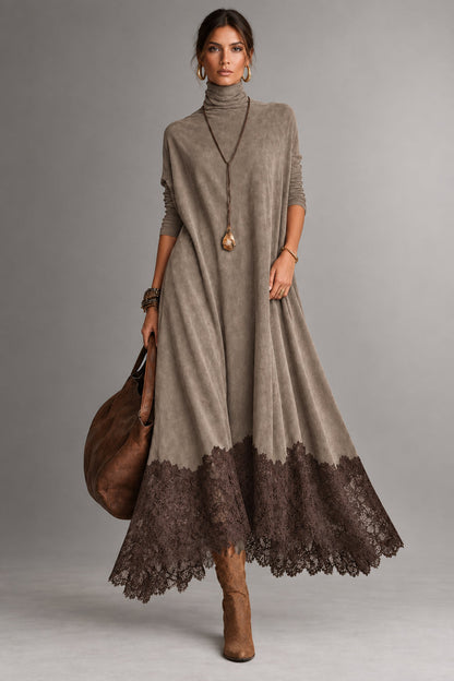 Abril | Vestido Largo de Antelina con Bajo de Encaje