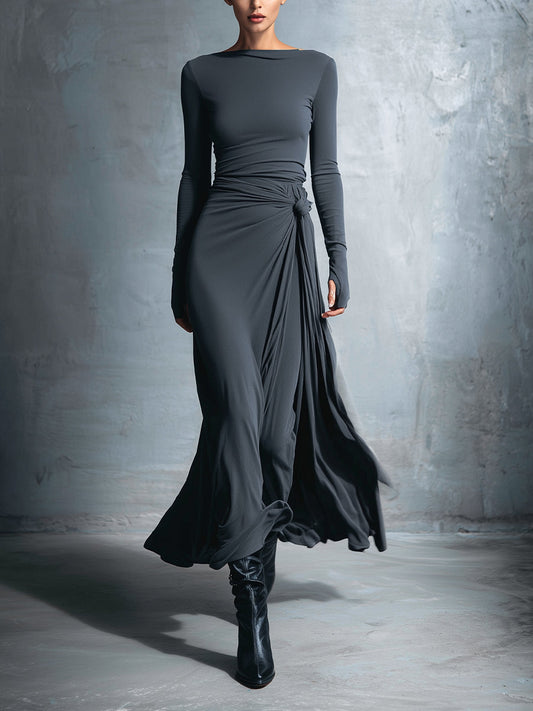 Ilinca | Vestido maxi con nudo lateral