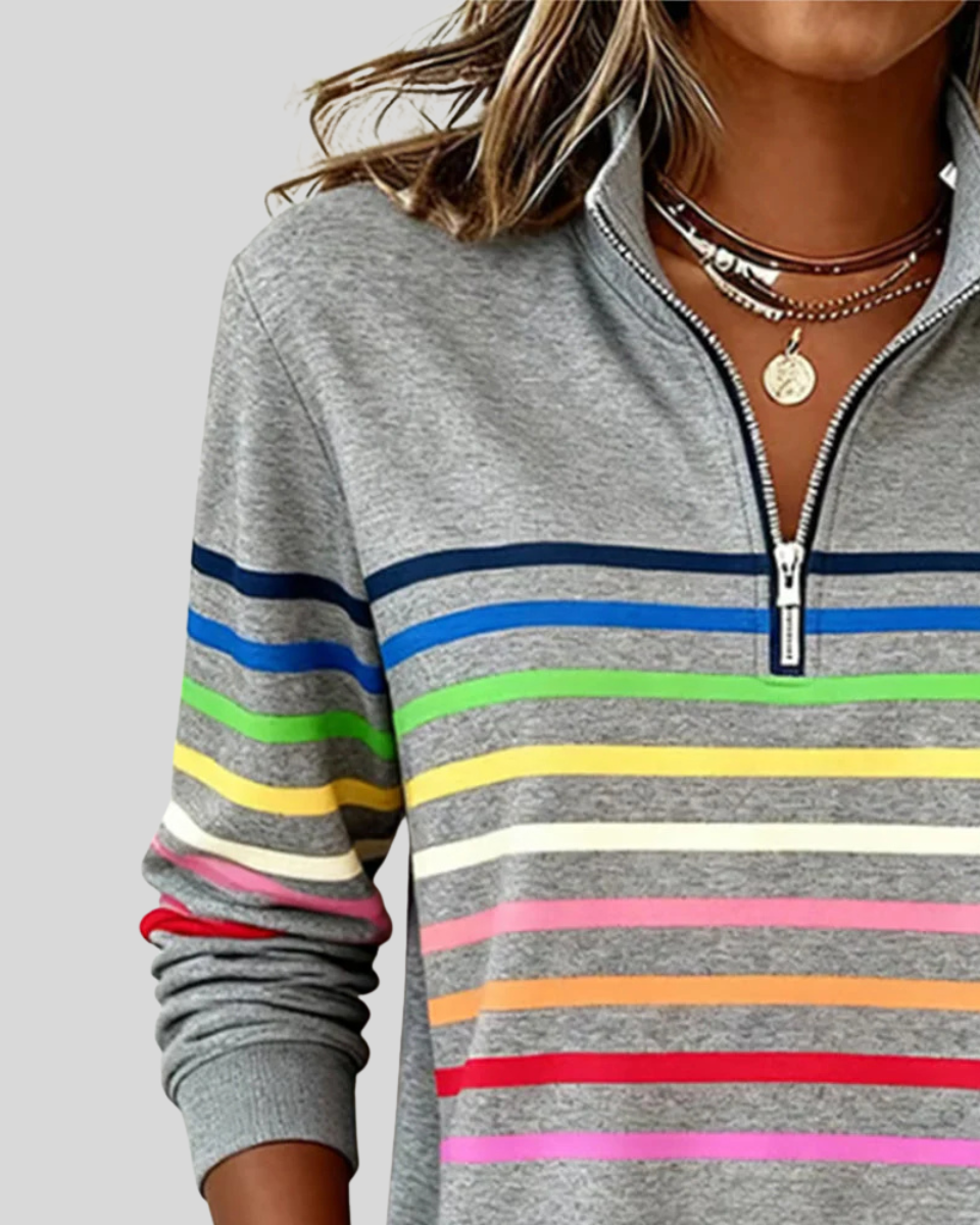 Sudadera de Rayas Multicolor con Media Cremallera