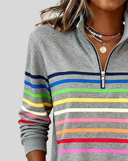 Sudadera de Rayas Multicolor con Media Cremallera
