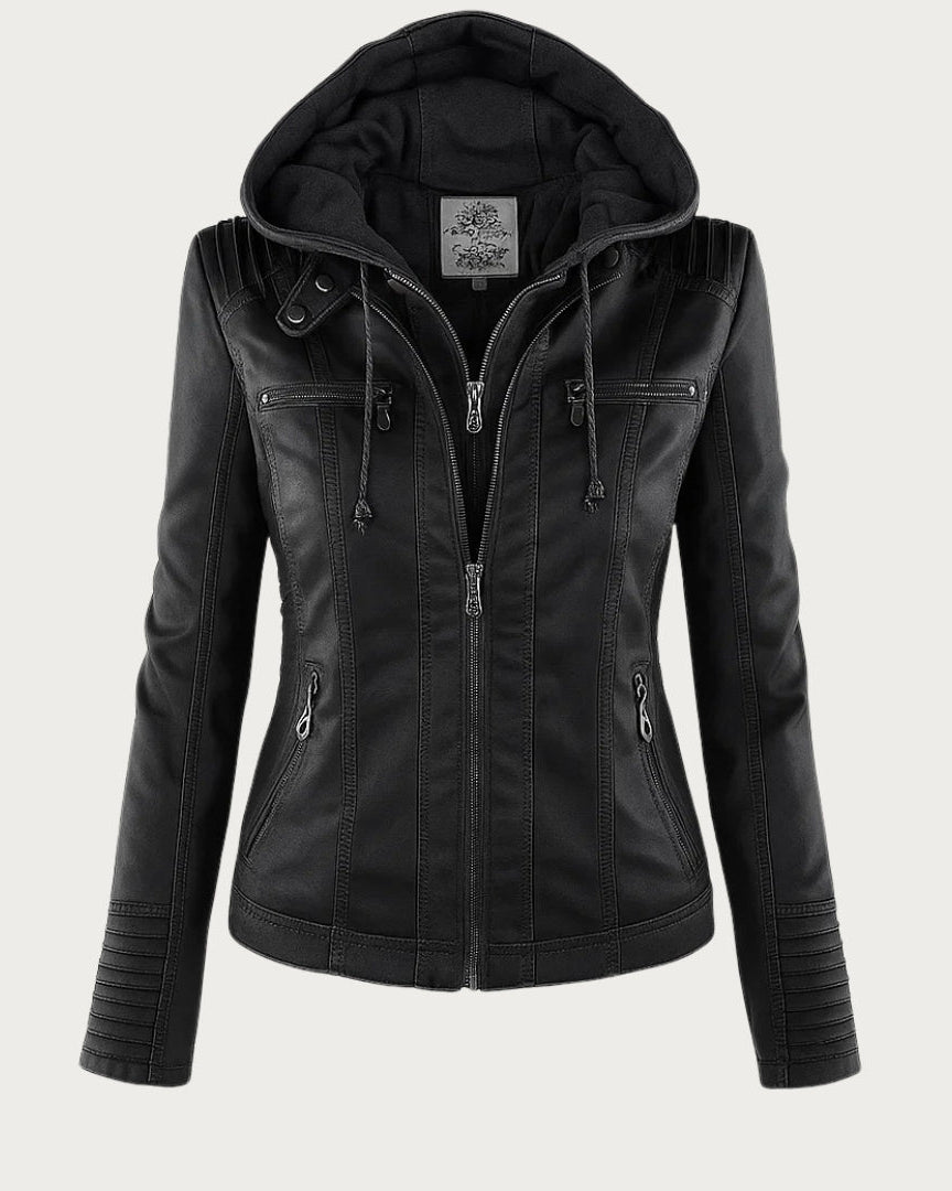 Chaqueta Biker de Efecto Piel con Capucha Desmontable