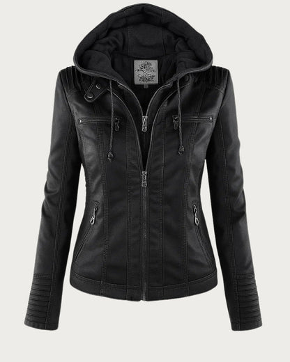 Chaqueta Biker de Efecto Piel con Capucha Desmontable