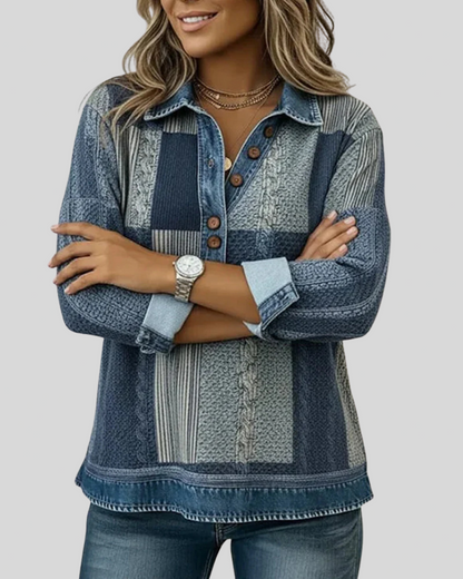 Sudadera Colorblock con Cuello de Denim