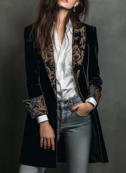 Claudia | Blazer Ajustado Estampado Barroco Negro