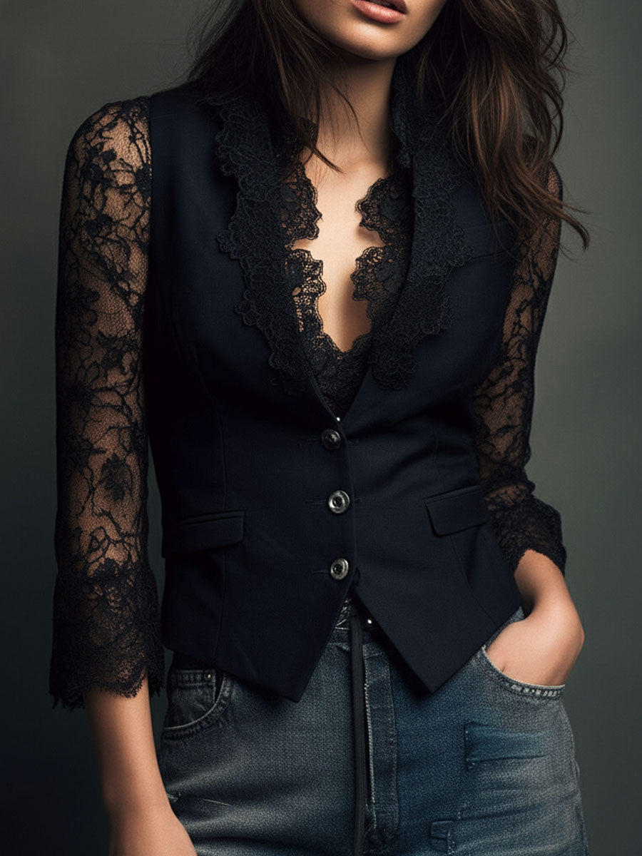 Laura | Chaqueta Negra con Mangas Semitransparentes