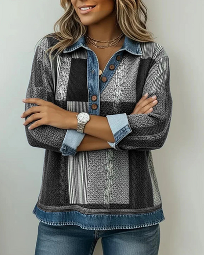 Sudadera Colorblock con Cuello de Denim