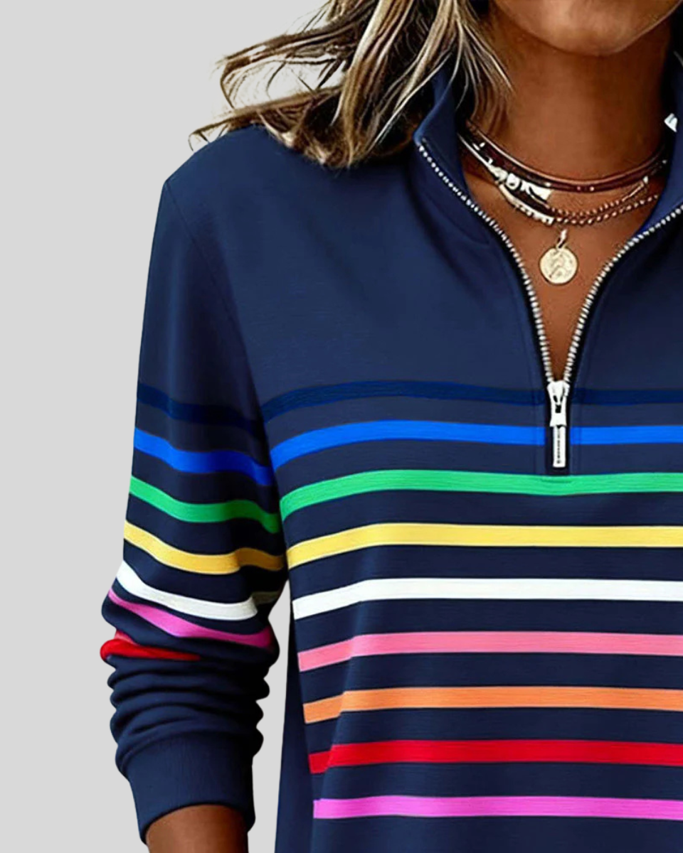 Sudadera de Rayas Multicolor con Media Cremallera