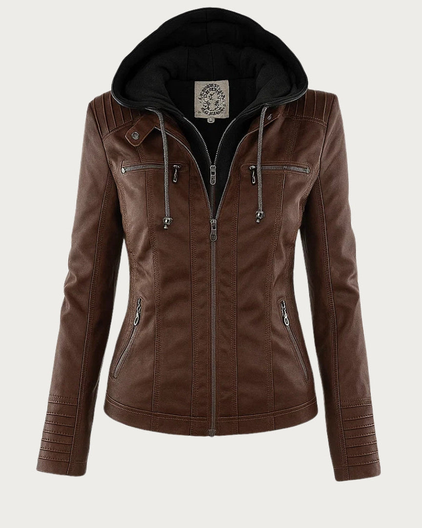 Chaqueta Biker de Efecto Piel con Capucha Desmontable