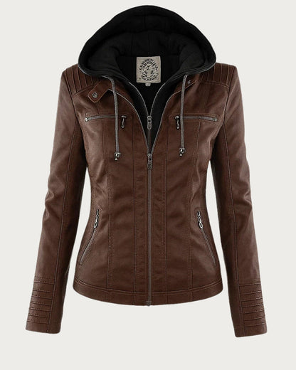 Chaqueta Biker de Efecto Piel con Capucha Desmontable