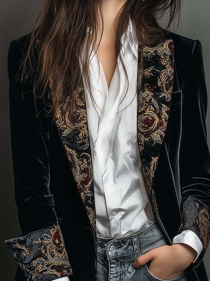 Claudia | Blazer Ajustado Estampado Barroco Negro