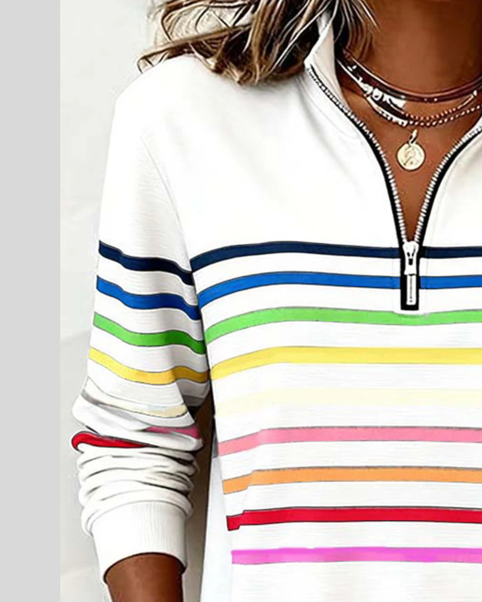 Sudadera de Rayas Multicolor con Media Cremallera