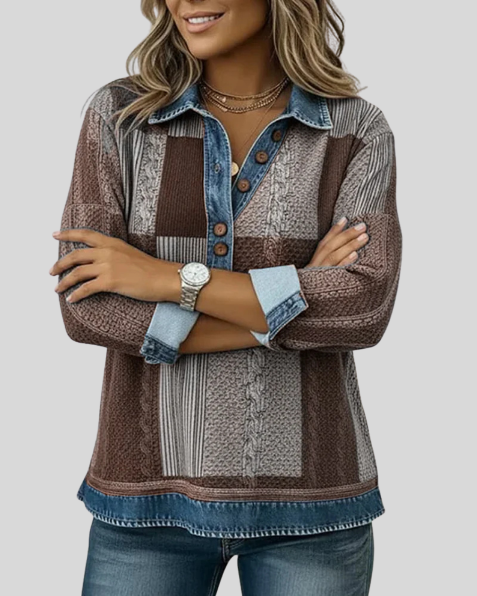 Sudadera Colorblock con Cuello de Denim
