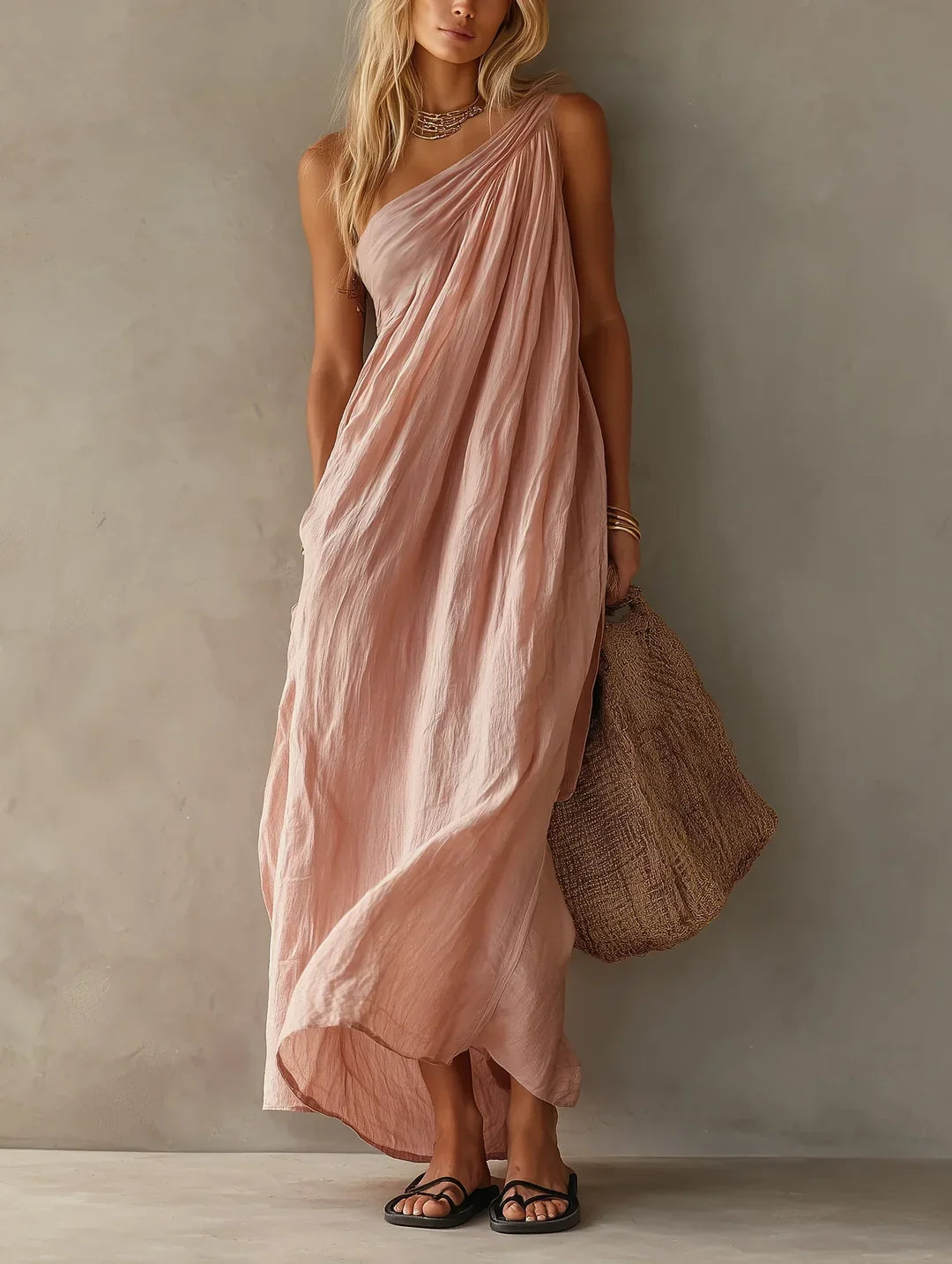CASSIA | Vestido Maxi Elegante Sin Mangas con Diseño de Un Solo Hombro