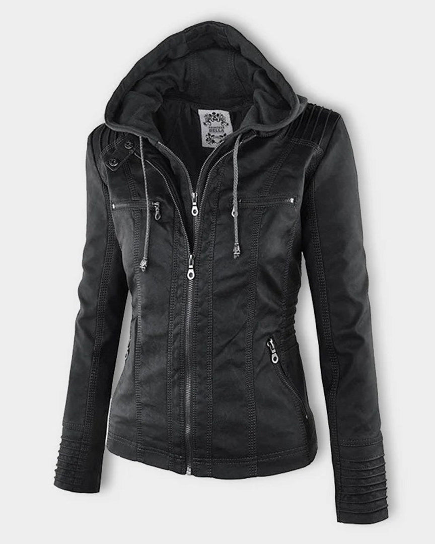 Chaqueta Biker de Efecto Piel con Capucha Desmontable
