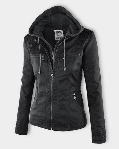Chaqueta Biker de Efecto Piel con Capucha Desmontable