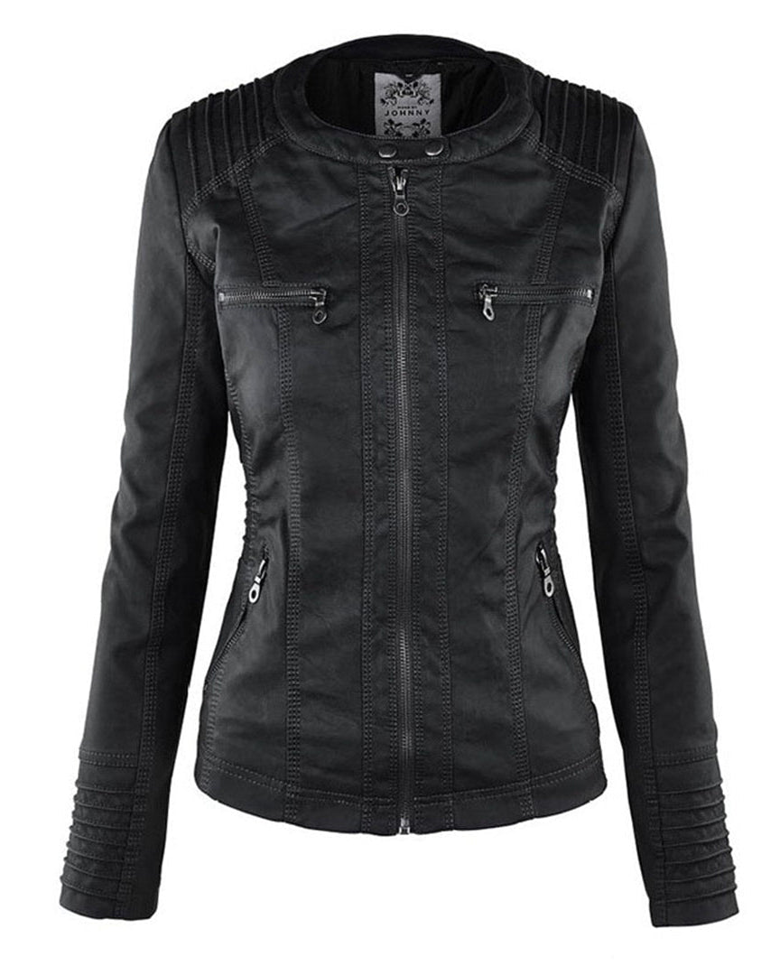 Chaqueta Biker de Efecto Piel con Capucha Desmontable