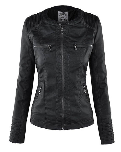Chaqueta Biker de Efecto Piel con Capucha Desmontable
