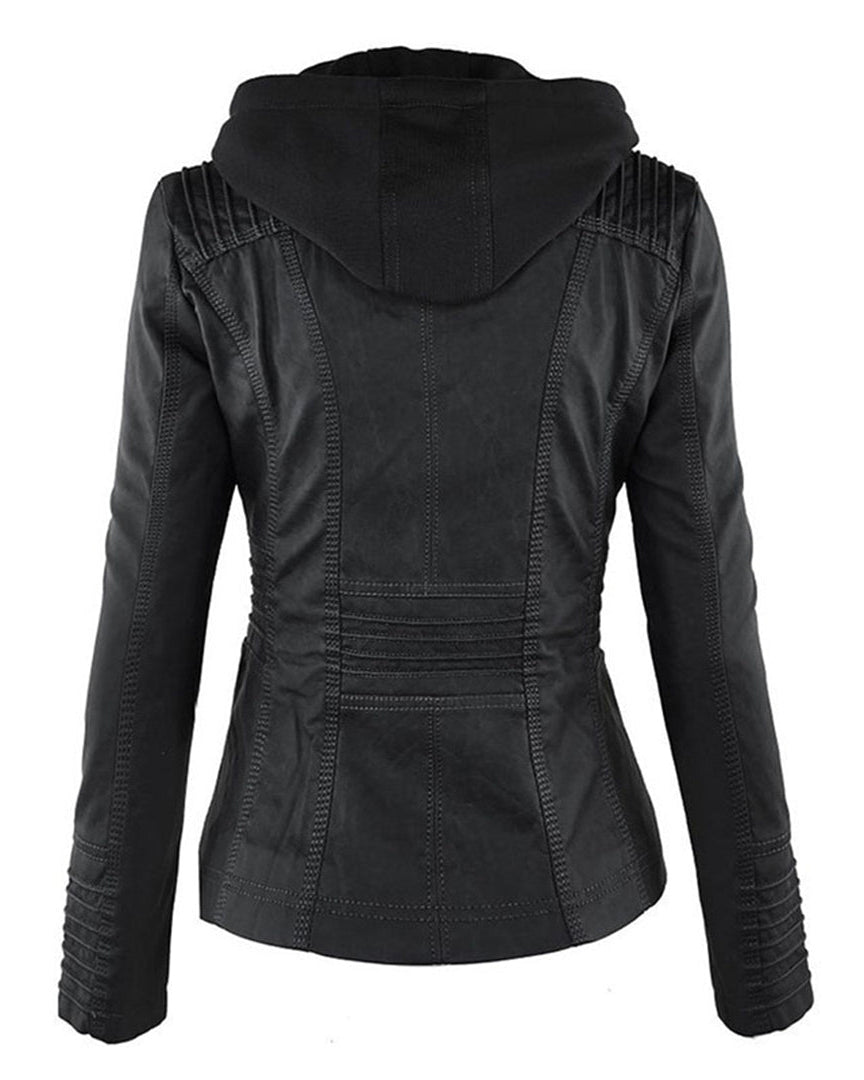 Chaqueta Biker de Efecto Piel con Capucha Desmontable