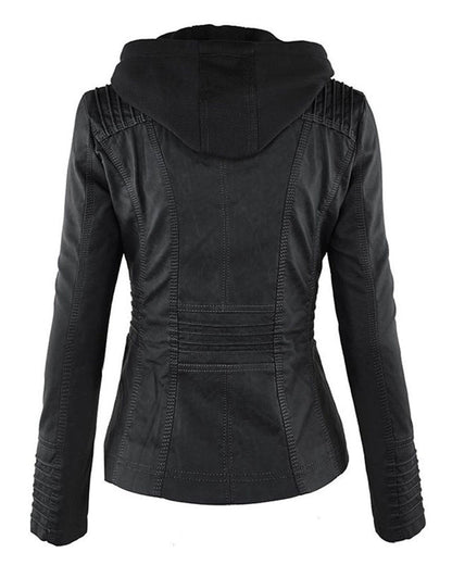 Chaqueta Biker de Efecto Piel con Capucha Desmontable