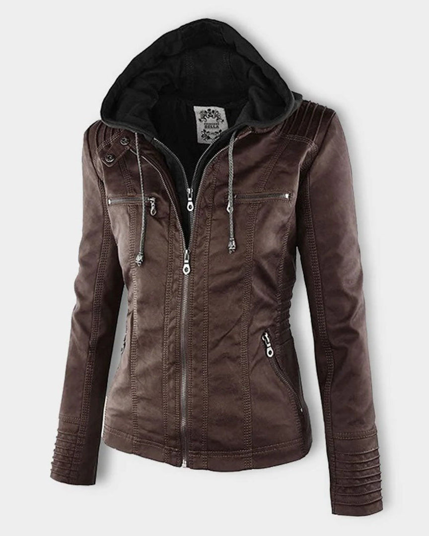 Chaqueta Biker de Efecto Piel con Capucha Desmontable