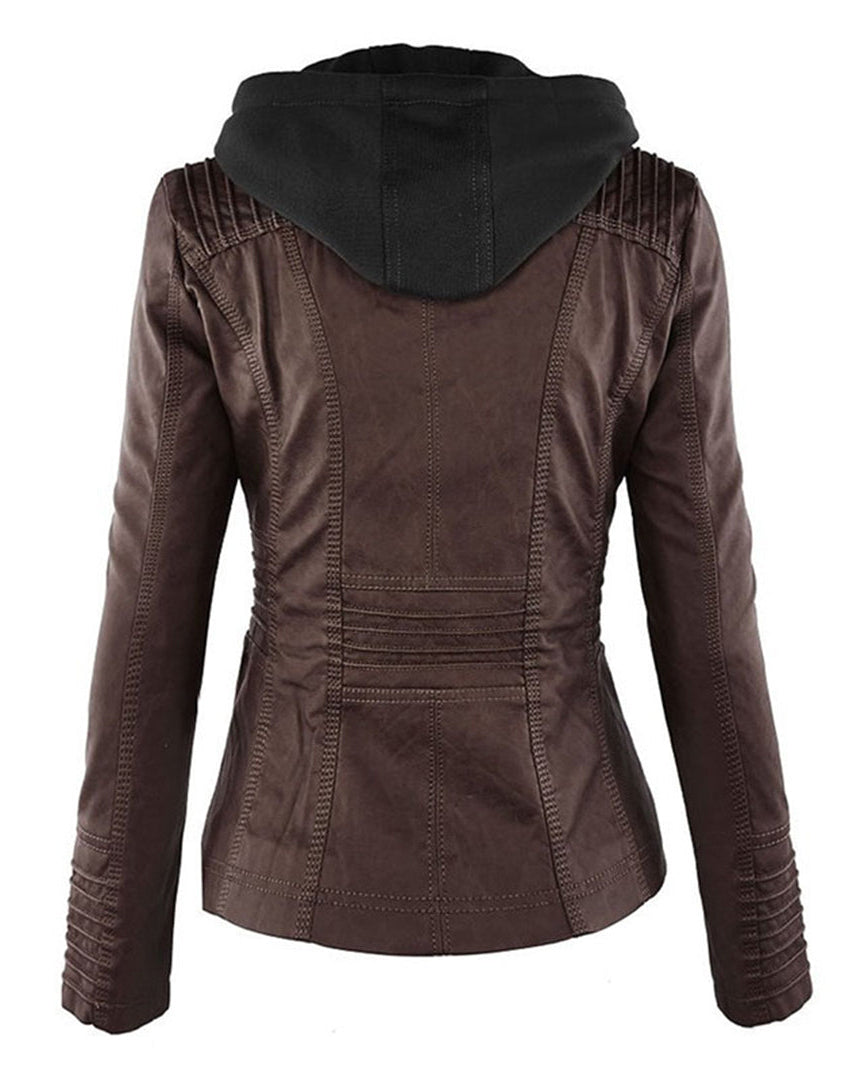 Chaqueta Biker de Efecto Piel con Capucha Desmontable