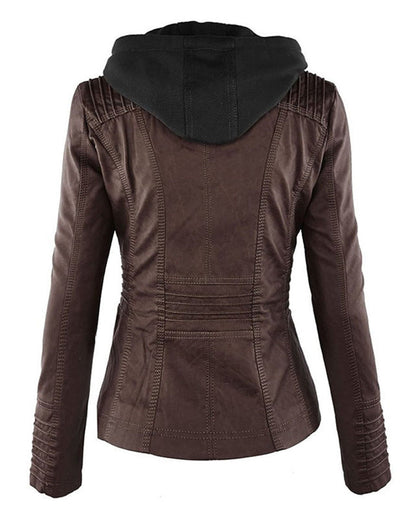 Chaqueta Biker de Efecto Piel con Capucha Desmontable