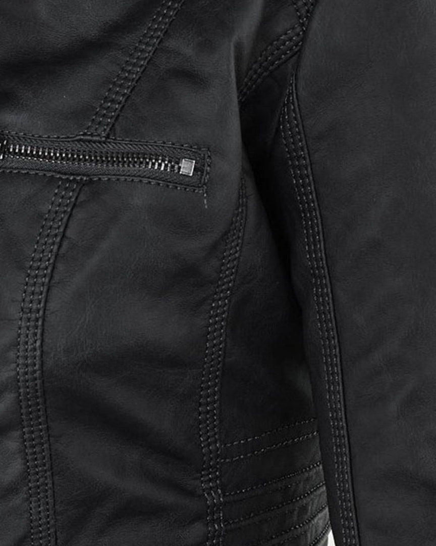 Chaqueta Biker de Efecto Piel con Capucha Desmontable