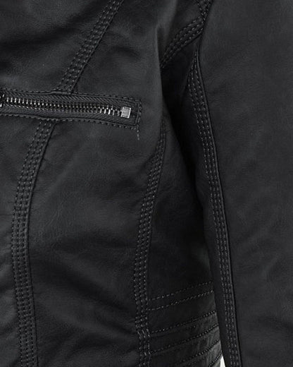 Chaqueta Biker de Efecto Piel con Capucha Desmontable