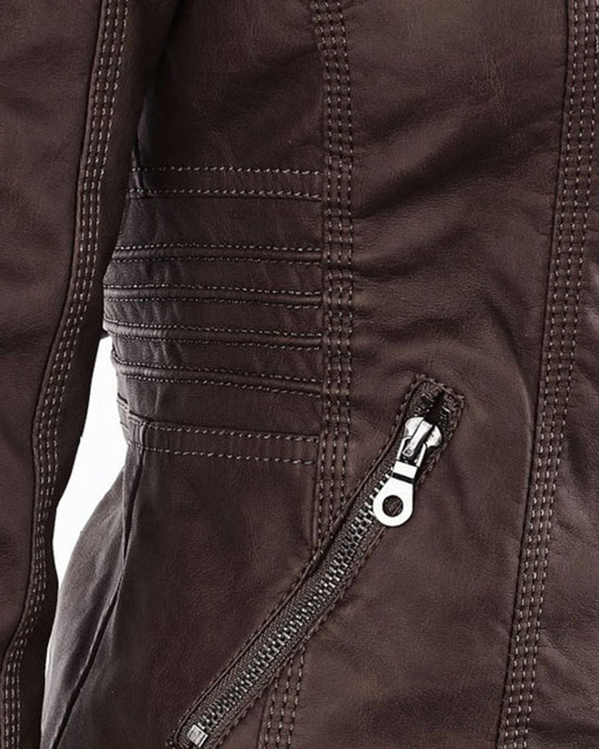 Chaqueta Biker de Efecto Piel con Capucha Desmontable