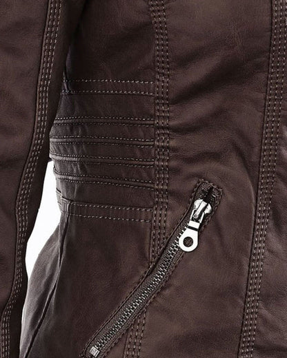 Chaqueta Biker de Efecto Piel con Capucha Desmontable