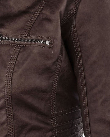 Chaqueta Biker de Efecto Piel con Capucha Desmontable