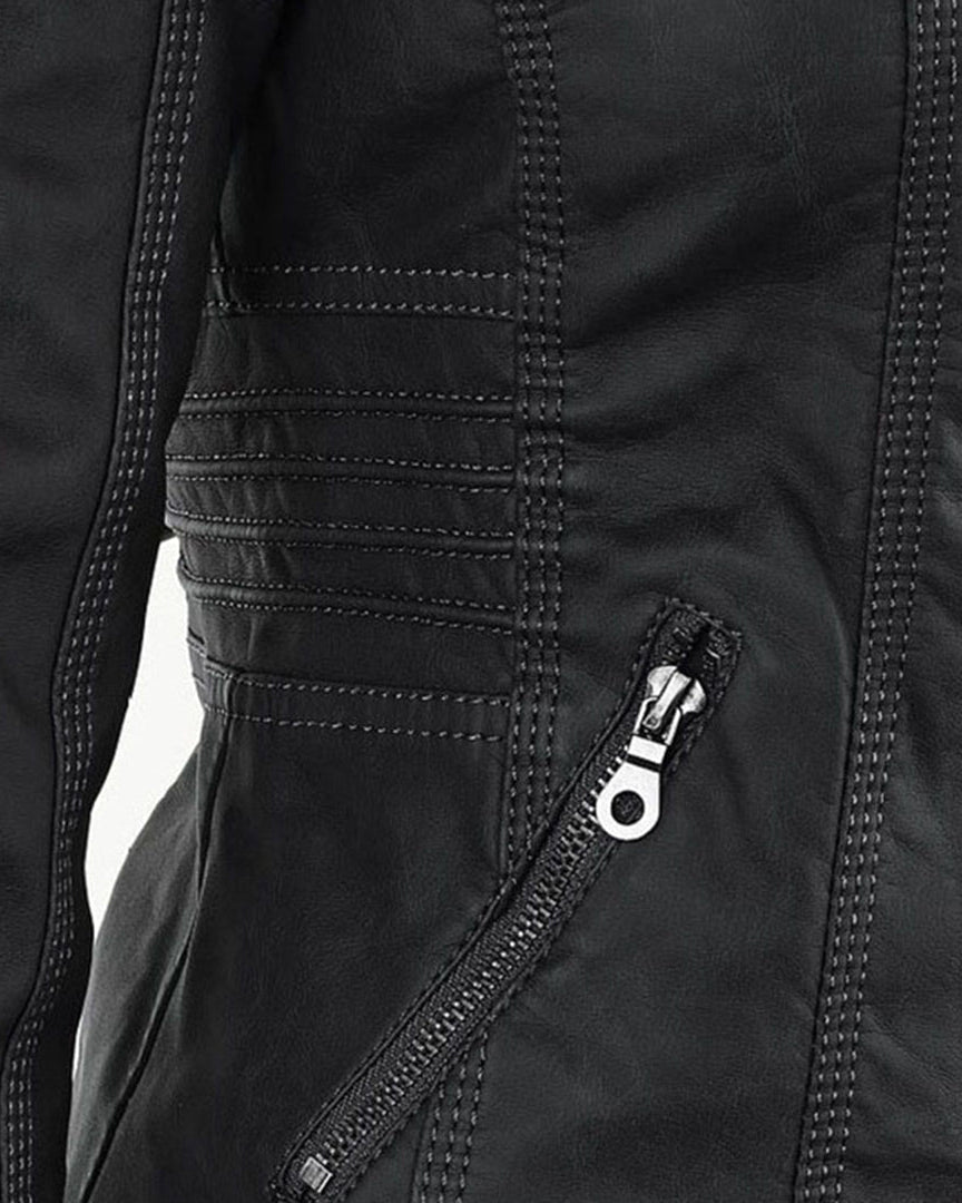 Chaqueta Biker de Efecto Piel con Capucha Desmontable