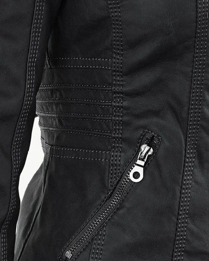 Chaqueta Biker de Efecto Piel con Capucha Desmontable