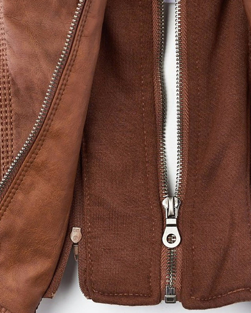 Chaqueta Biker de Efecto Piel con Capucha Desmontable