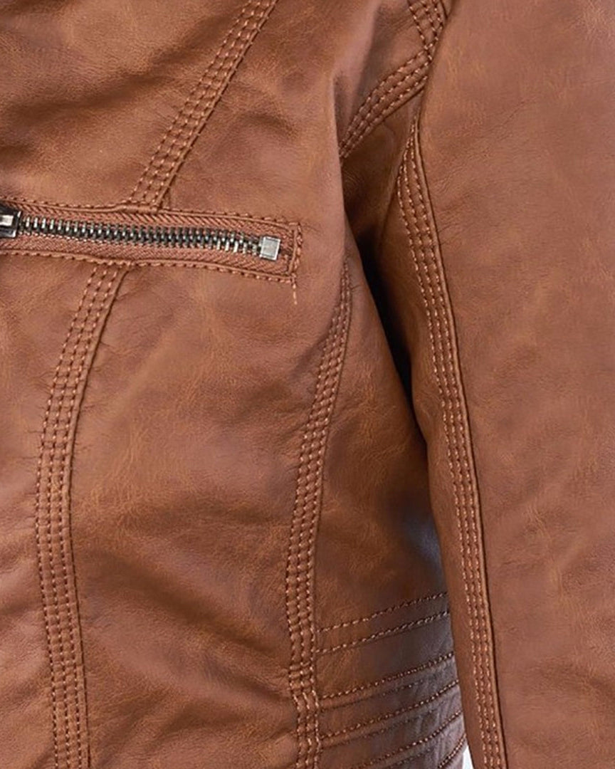 Chaqueta Biker de Efecto Piel con Capucha Desmontable