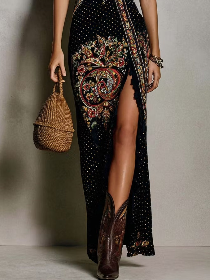 INDIA | Vestido Estampado Bohemio con Escote en V Profundo