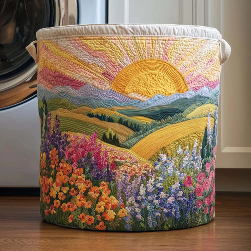 Cesto de Ropa Acolchado de Ovejas al Atardecer