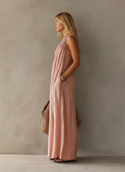 CASSIA | Vestido Maxi Elegante Sin Mangas con Diseño de Un Solo Hombro