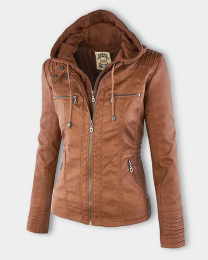 Chaqueta Biker de Efecto Piel con Capucha Desmontable