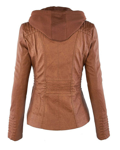 Chaqueta Biker de Efecto Piel con Capucha Desmontable