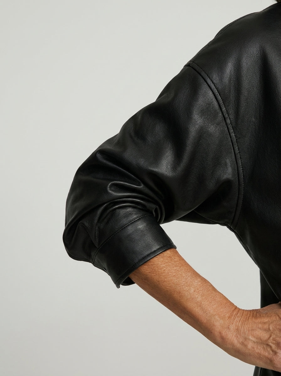Chaqueta Oversize de Polipiel con Cuello Alto