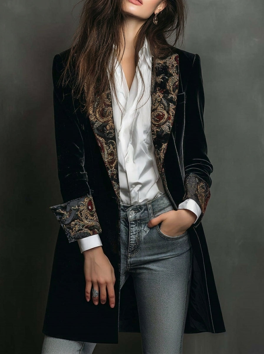 Blazer Entallado con Estampado Barroco