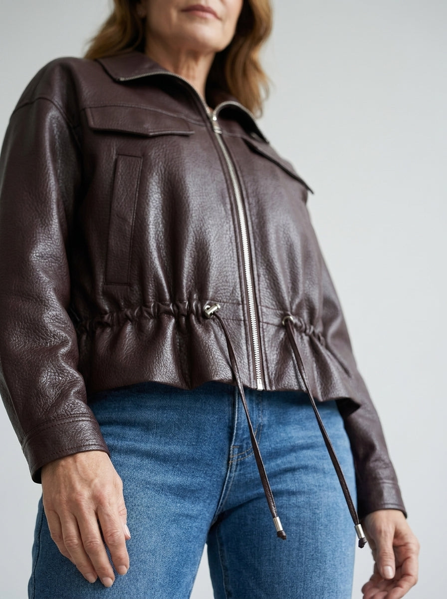 Chaqueta de Ante Sintético con Cordón Ajustable