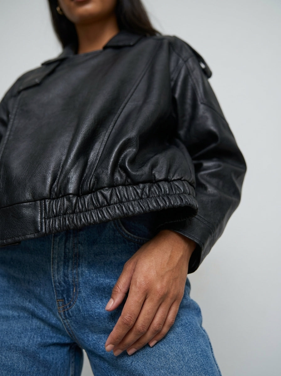 Chaqueta Oversize de Polipiel con Cuello Alto