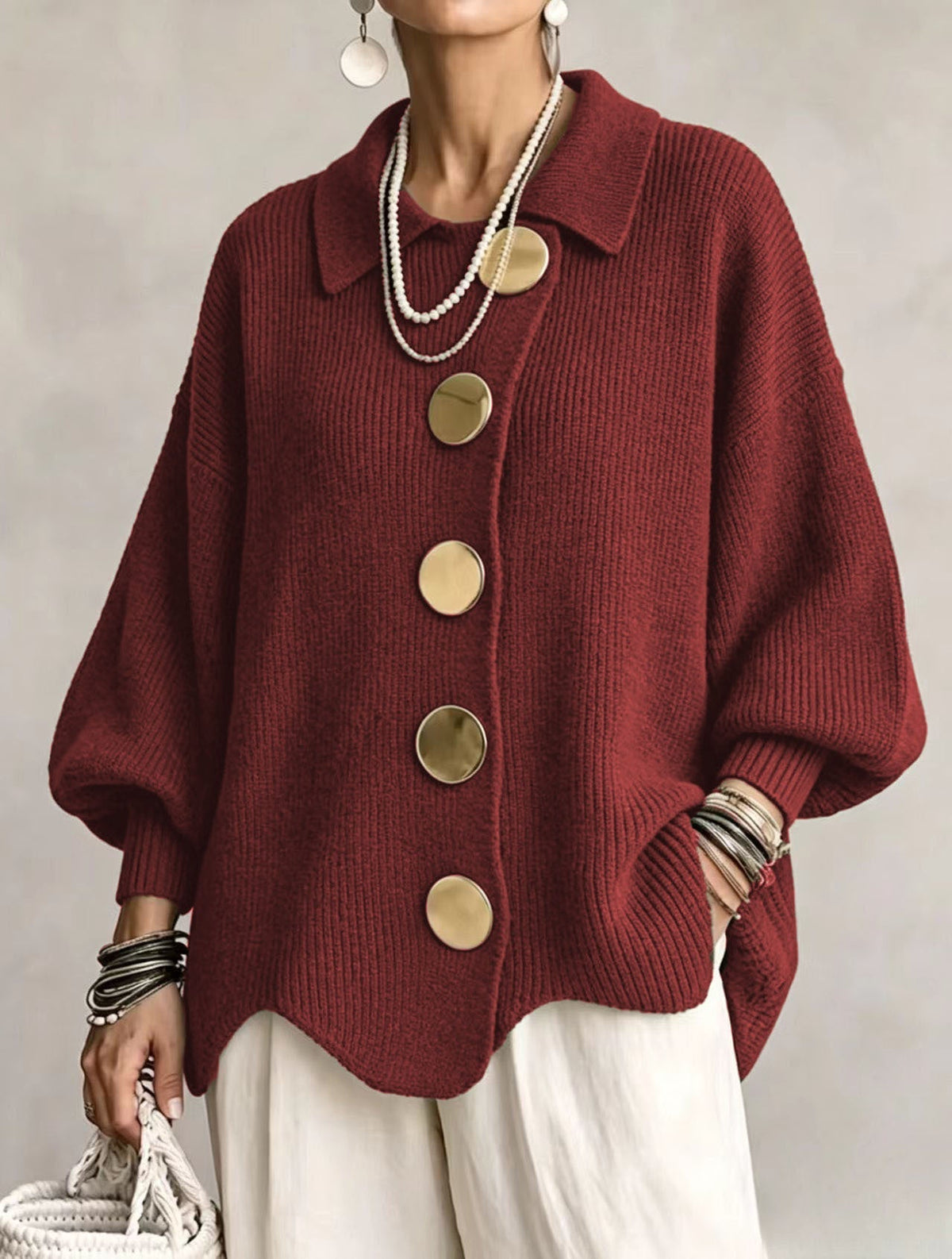 Cárdigan Oversize con Botones Metálicos