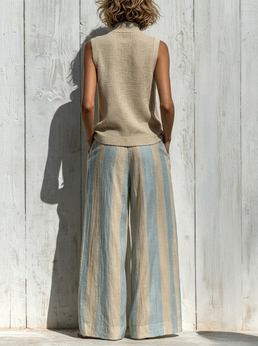 Sofía | Conjunto elegante de tejido fluido: Top y pantalón palazzo de rayas