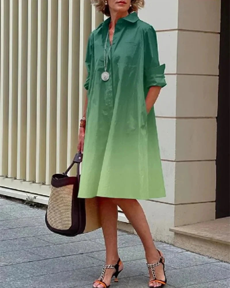 Vestido midi abotonado · Degradado verde