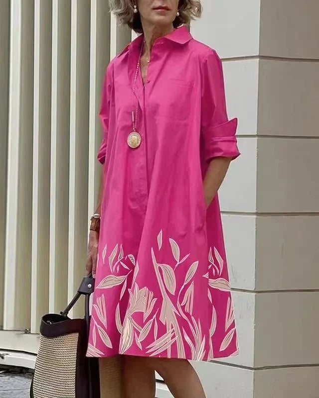 Vestido midi abotonado · Flores rosas