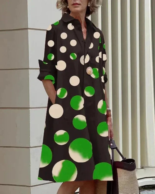 Vestido midi abotonado · Lunares Verdes