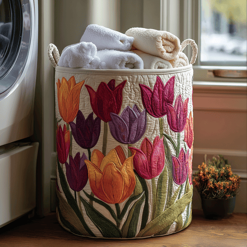 Cesto de Ropa Acolchado de Tulipanes
